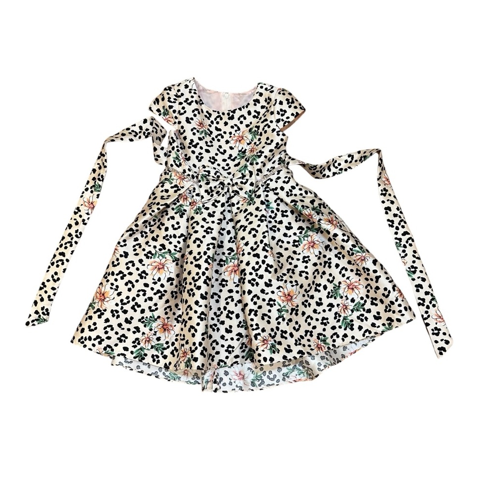 Rare Editions Girls Animal Floral Print Party Dress, Pink/Black/Ivory, Size 5